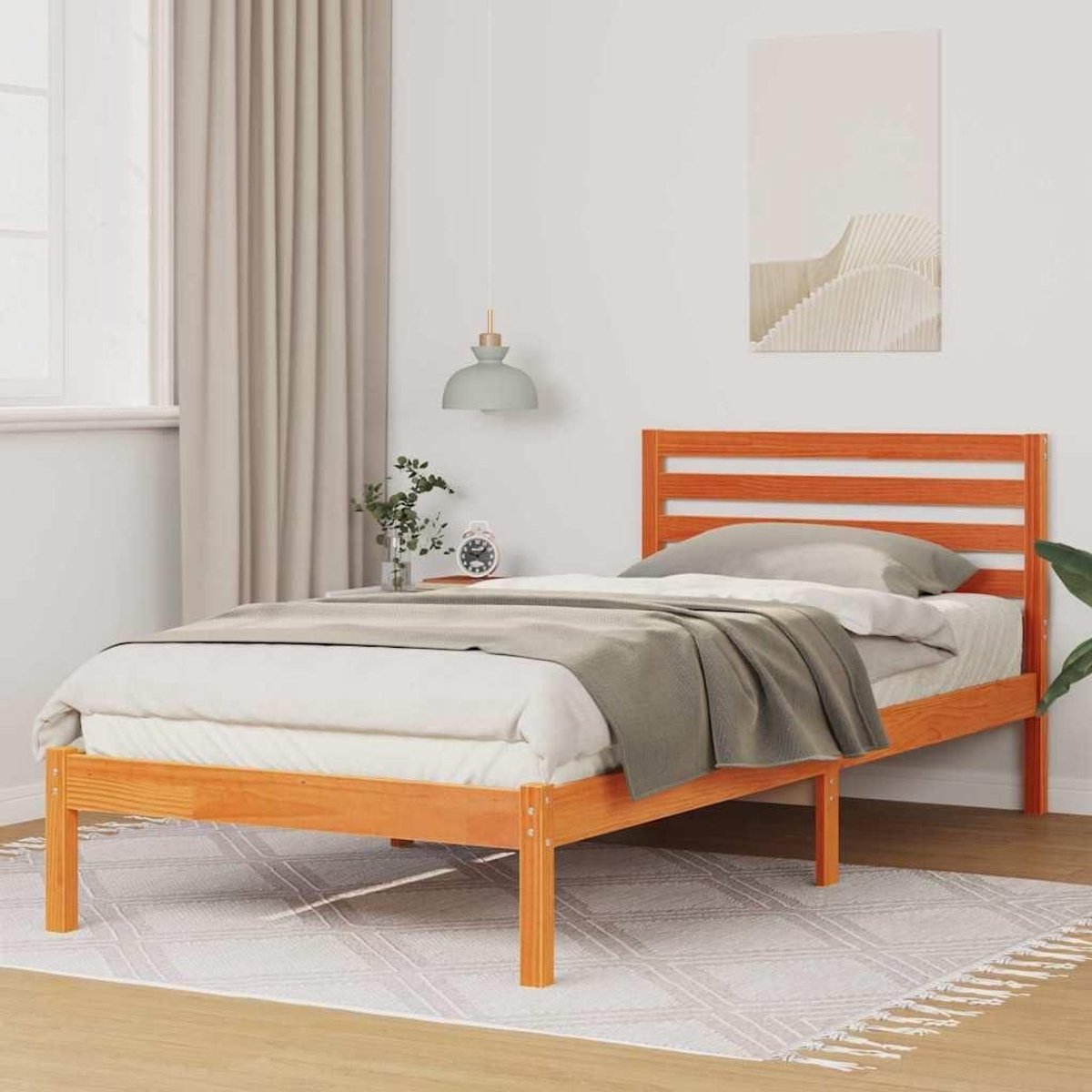 Bedframe Grenenhout - Houten Bedframe - Slaapkamer Inrichten - Massief Hout - 90x210 cm - Wasbruin