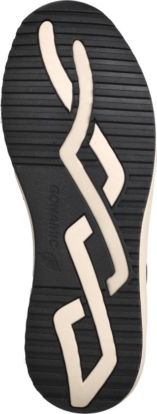 Zool van een zwarte sneaker van Waldlaufer met een beige en zwart profiel.