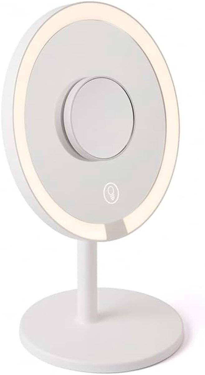Make-up Spiegel met Verlichting – Dimbare Kosmetische Spiegel met Natuurlijk Licht, 5x Magnetische Vergrootspiegel, Oplaadbare Tafel Spiegel voor Make-up & Huidverzorging
