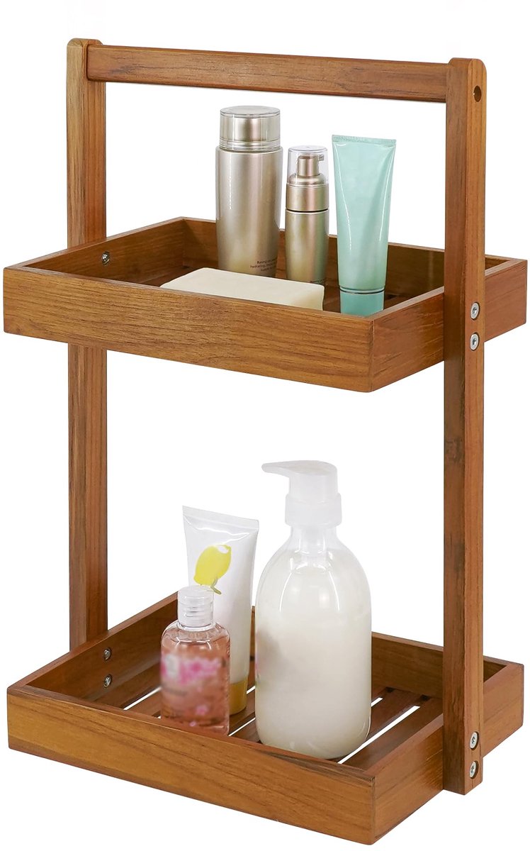 Douchemand, Vrijstaande Douche Organizer met Handvat | 2 Tier vrijstaande badkamer douchemand voor shampoo, plank voor indoor douche, voor badkamer, kantoor, keuken desktop