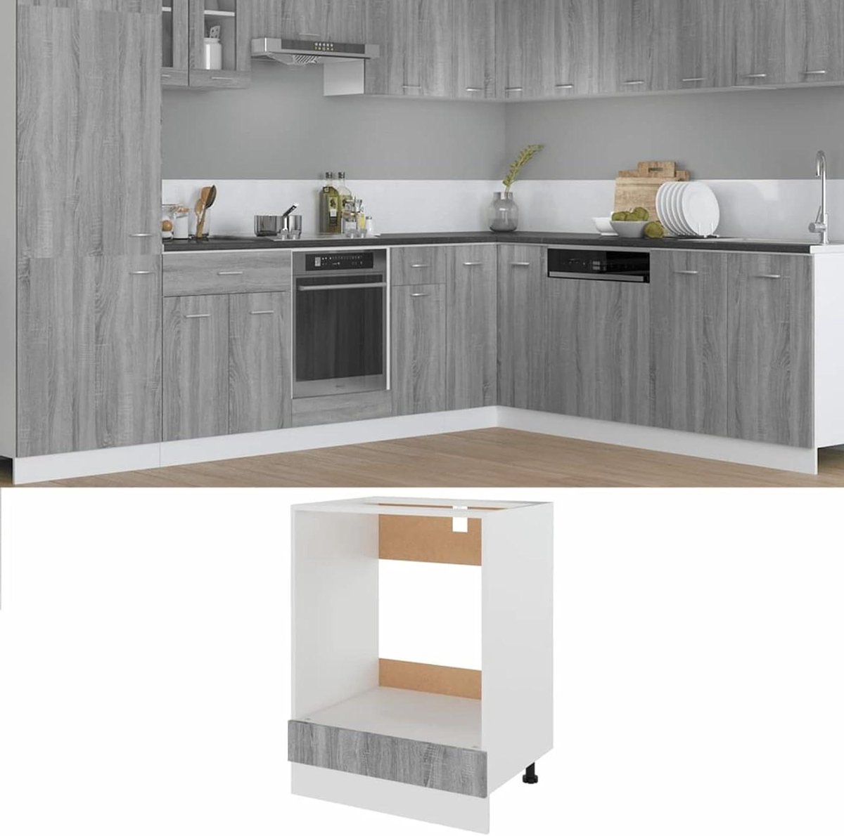 Ovenkast Keuken - Opbergkast Keuken - Keuken Organisatie - Duurzaam Materiaal - 60 cm Breed - Grijs Sonoma