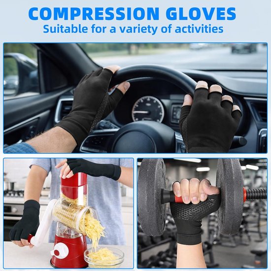 2 paar artrose handschoenen met koper, compressiehandschoenen, vingerloos, trainingshandschoenen voor heren en dames, sporthandschoenen voor werk, slapen, sport, biedt grip en warmte voor de vingers — afbeelding 5