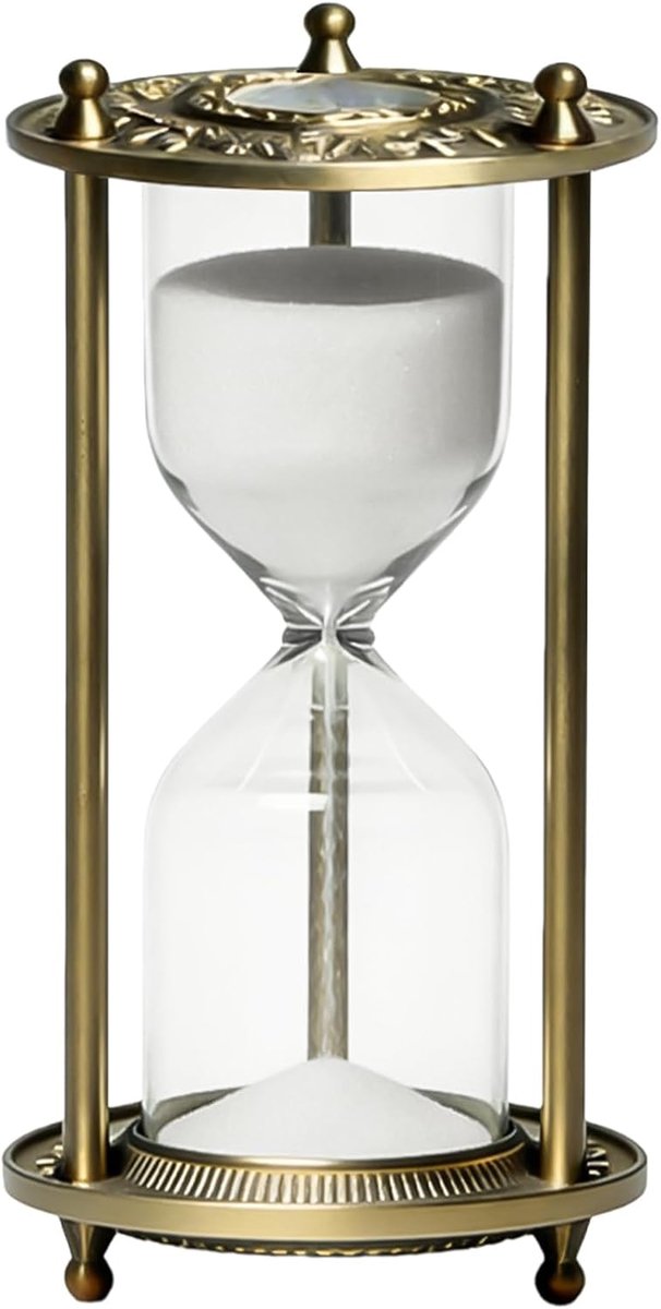 15 minuten met messing gouden frame, vintage decoratieve zandloper-timer met wit zand, zandloper-goud, hourglass moderne decoratie, cadeau voor thuis, keuken, kantoor, 23 x 13 x 16 cm