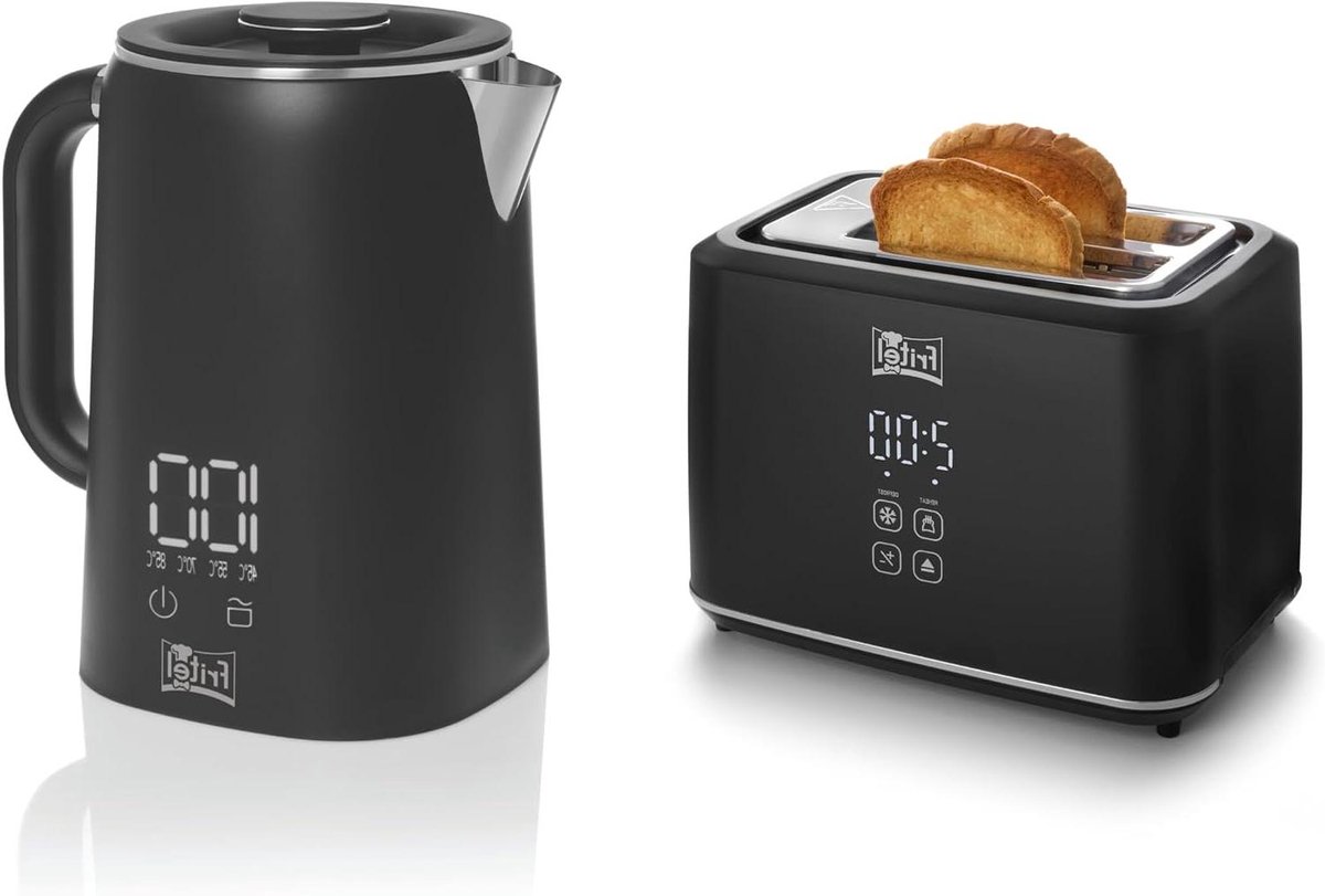 Ontbijtset Waterkoker Toaster - Keukenstarterset Combi Deal - Snel Ontbijten - Instelbare Temperatuur - 2-delig - Mat Zwart
