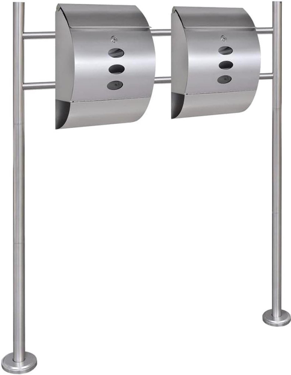 Dubbele brievenbus - Postbak set - Veilige post ontvangen - Roestvrij staal - 30x12x40 cm - Zilver