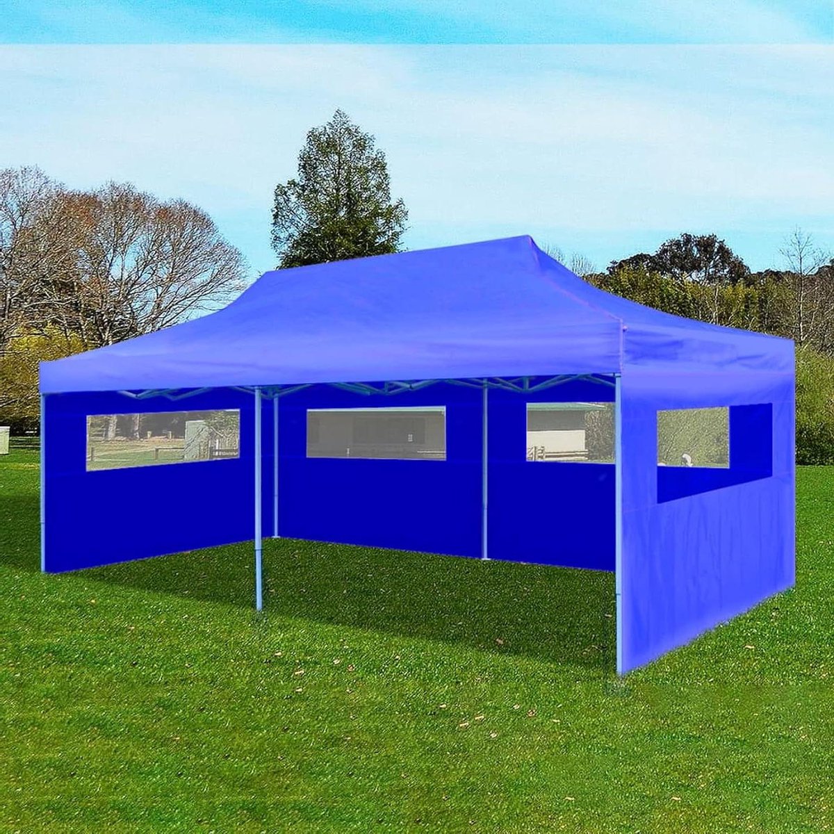 Opvouwbare Partytent - Feestdak Tuinhuisje - Feesten Organiseren - Waterdicht Pvc-Coating - 3 x 6 Meter - Blauw
