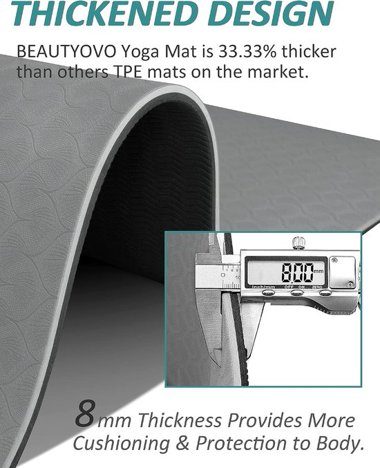 Yogamat - Sportmat Fitnessmat - Thuis Trainen - Antislip Textuur - 183x62 cm - Zwart Grijs van Yogamat — afbeelding 3
