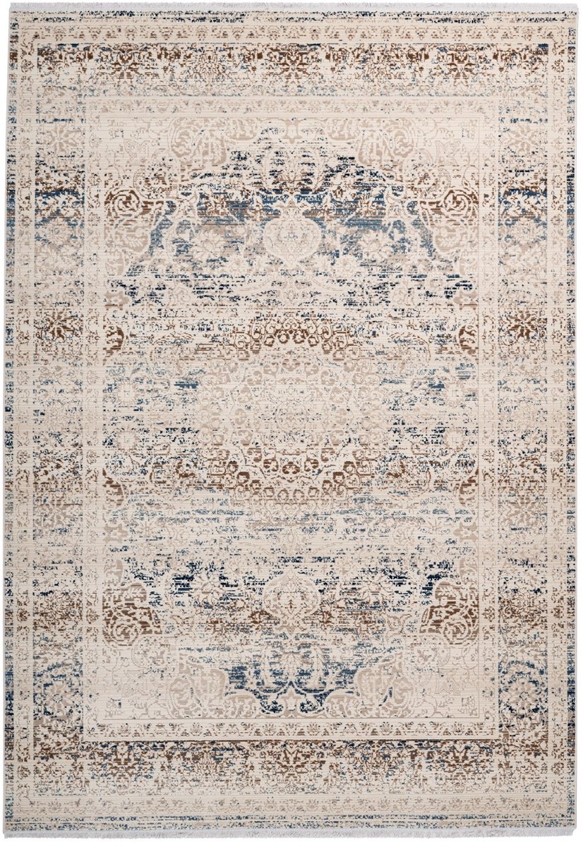Padiro laagpolig vloerkleed 80 x 150 cm - crème - oosters / vintage - met franjes - geschikt voor vloerverwarming - van polypropyleen