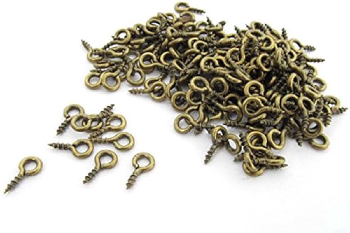 100 x schroefogen, 7 mm, brons, mini-gatschroeven voor doe-het-zelf sieraden maken, oogschroeven, schroefhaken, oogschroeven, ogen