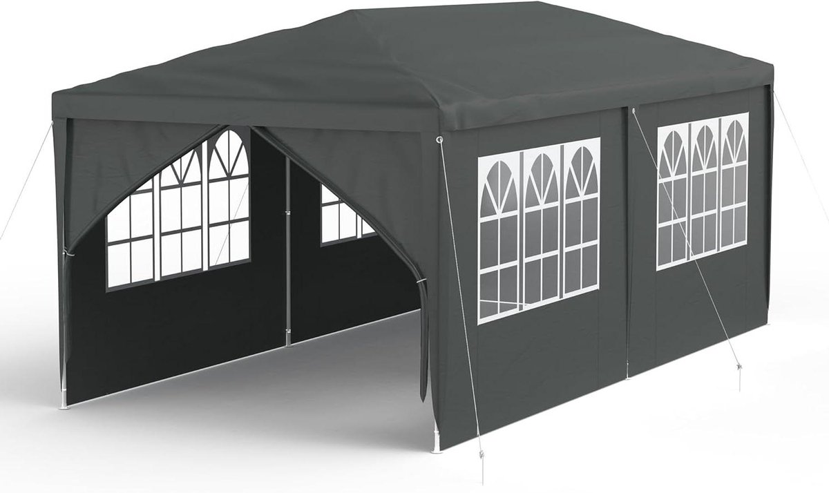 Partytent - Tuinpaviljoen - Feestelijke Evenementen - Inclusief 6 Zijpanelen - 3 x 6 Meter - Antraciet