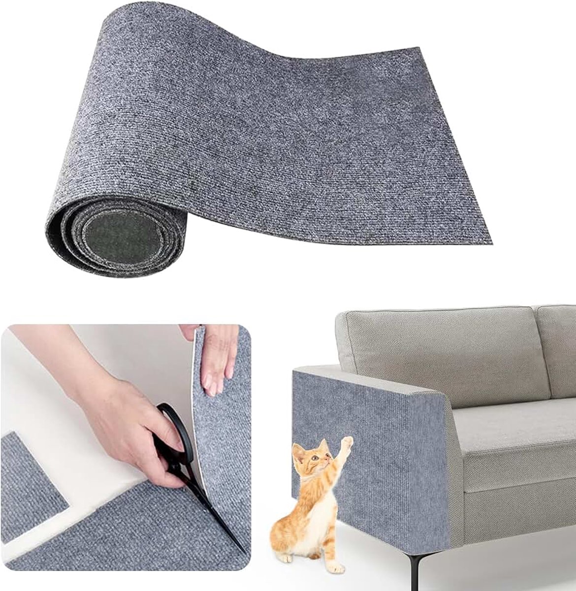 Zelfklevende Krabmat voor Katten, 200 * 40 cm Afsnijdbare zelfklevende krabmat voor katten, klimmende krabplank voor katten, krabbeschermend tapijt voor meubilair bankdeur (lichtgrijs)
