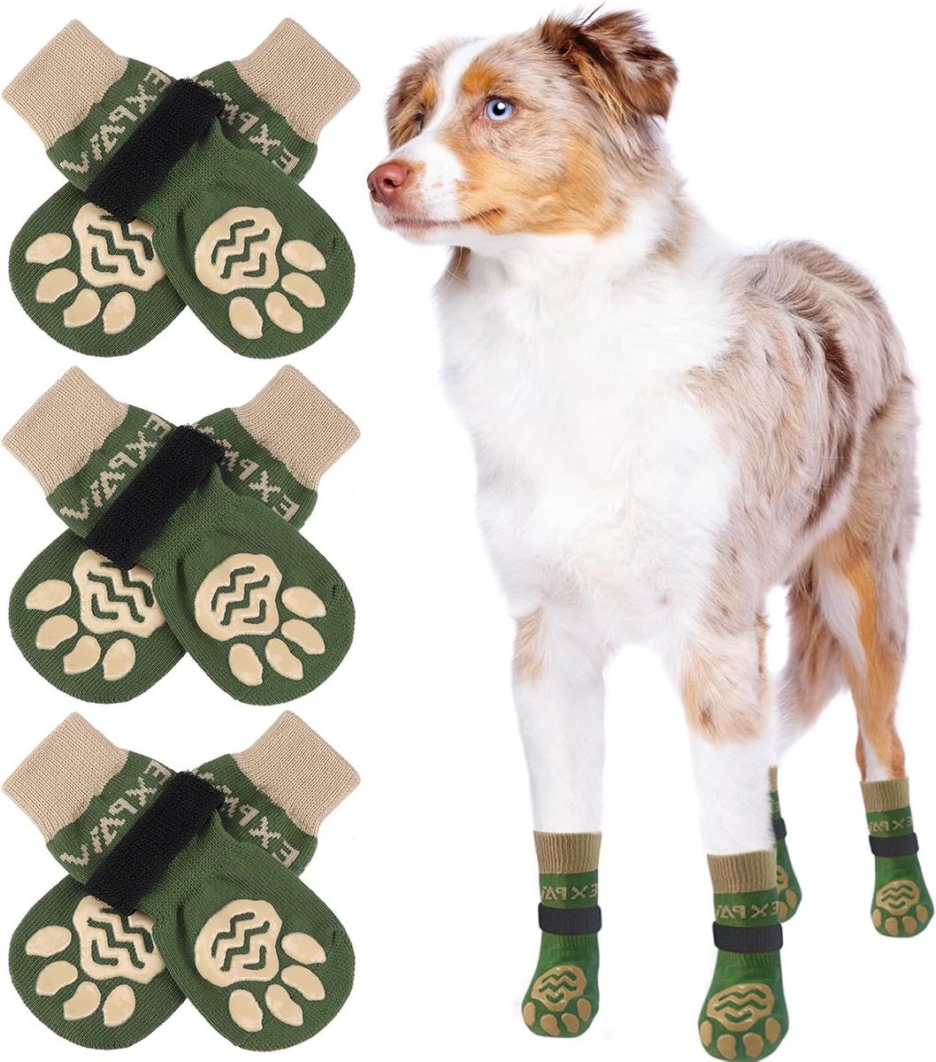 Hondensokken - Pootbeschermers - Tractie Controle - Dubbelzijdige Antislip - Large (6 stuks) - Groen