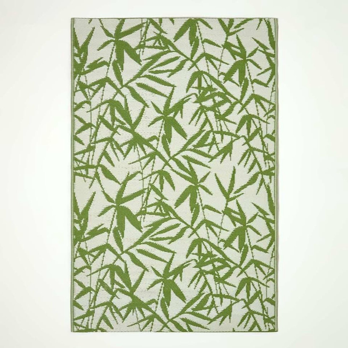 Wit & groen outdoortapijt voor tuin of terras, gerecycled kunststof, 180 x 270 cm licht waterdicht botanisch tuintapijt bamboe-ontwerp "Zena" geweven vloermat voor binnen en buiten gebruik