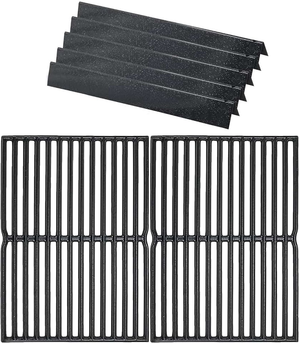 7535 flavorizer bars & 7522 grillroosters voor Weber Spirit E200/210 (2007-2012 met zijdelingse branderknoppen), 7535 porselein staal branderafdekking en 7521 grillrooster reserveonderdelen