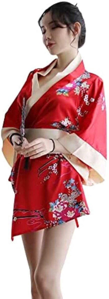 Kimono voor dames, sexy, traditioneel, nachtkleding, Yukata, pyjama-kostuum, Rood, Eén maat