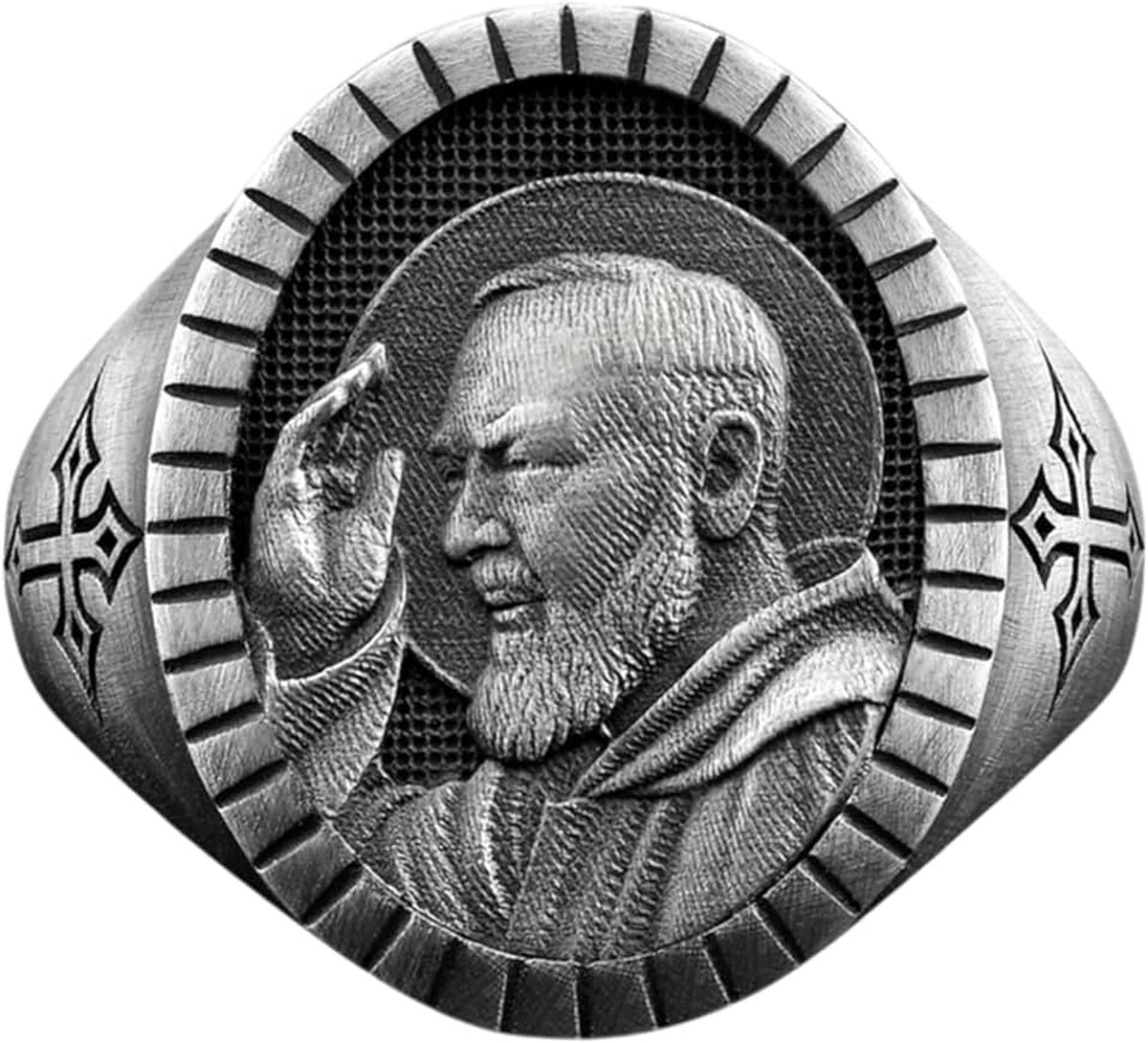 Pio Ring, Padre Pio Relief Ring, Zilver Zilver Padre Pio Mens Ring, Christian Signet Ring, Katholieke Ringen, Religieuze Mens Gift Ring