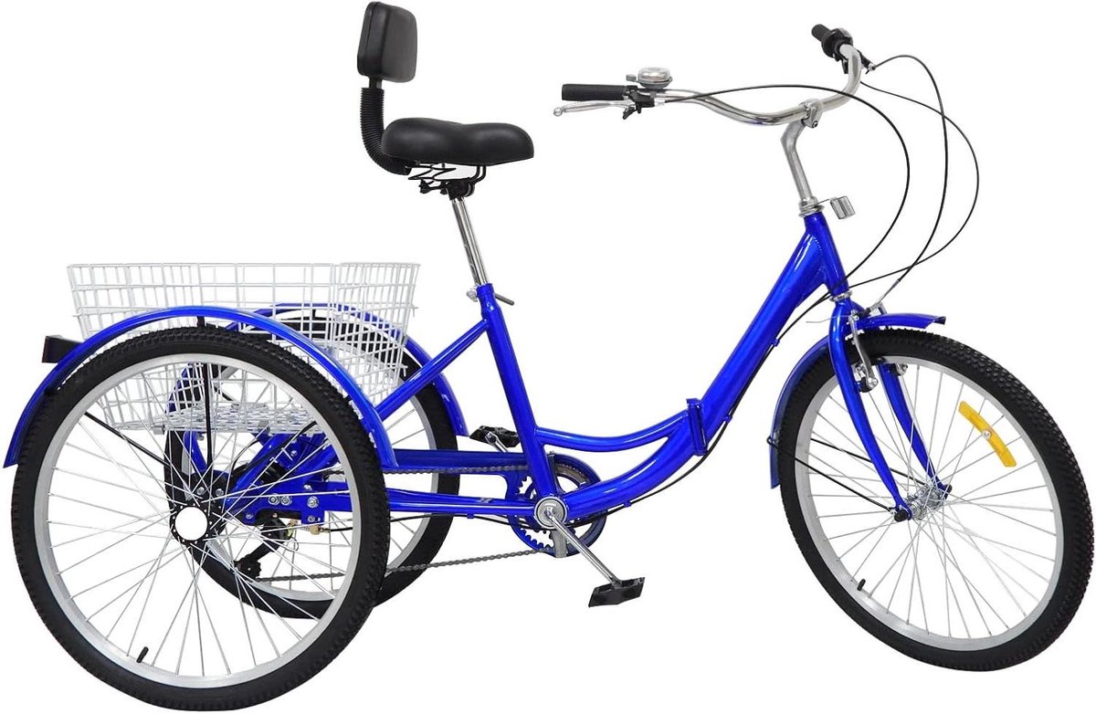 Opvouwbare Driewieler - Driewieler Fiets - Boodschappen Doen - 7 Versnellingen - 24 inch - Blauw