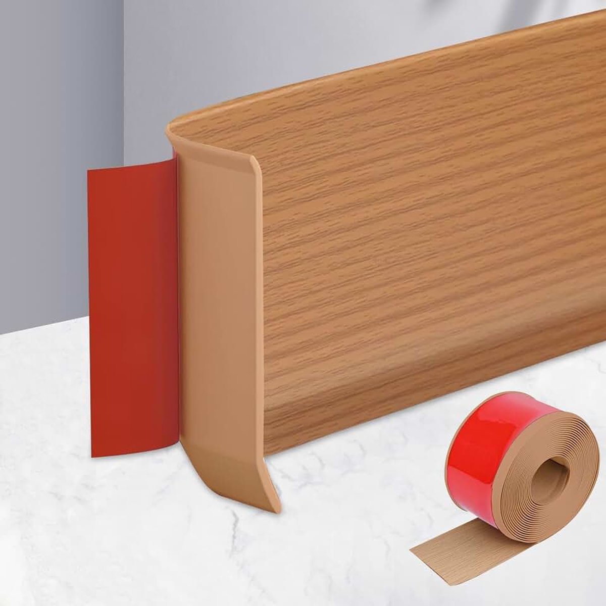 Zachte plint, zelfklevend, PVC sokkelstrip, zelfklevend, 15 cm x 10 m voetboord, wandafwerkingsstrip voor de keuken, overgangsstrip voor de woonkamer, slaapkamer (gele eiken kleur)