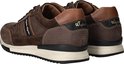 Achterkant van een paar bruine leren sneakers met 'Australian' logo op de hiel.