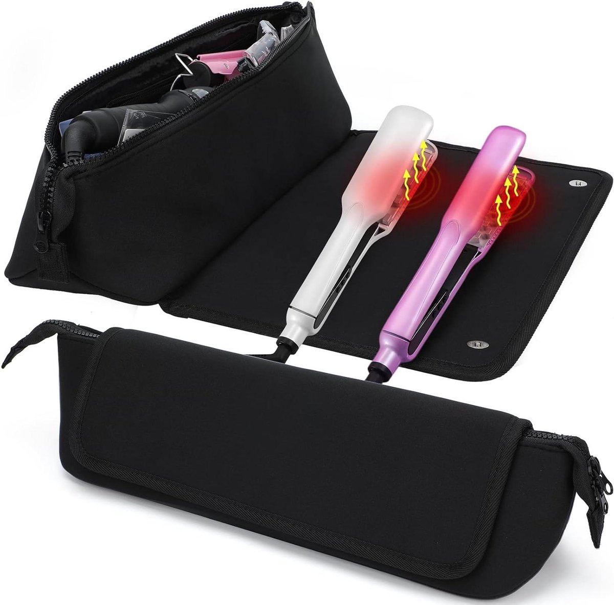 Haarstyling Tas - Opbergkoffer Accessoires - Reizen Organiseren - Hittebestendige Mat - Tot 35 cm - Zwart