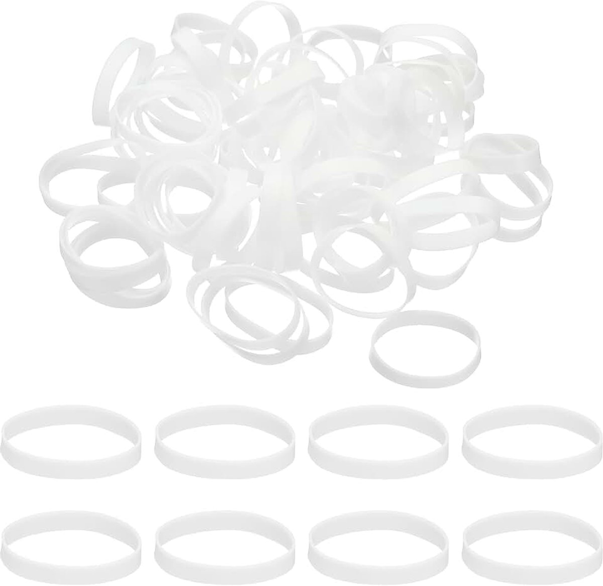 250 stuks siliconen kabelbinders, 23 mm zware kleine sterke elastiekjes, siliconen elastiekjes voor koordbeheer thuiskantoor organisatie, wit (36 x 5 x 0,7 mm)