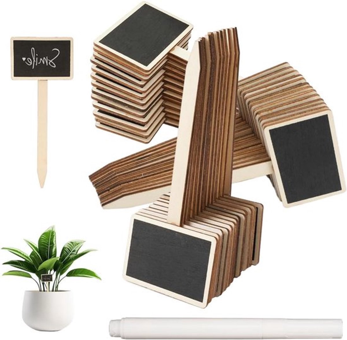 Houten plantenlabels set van 30 stuks, 15 x 6,5 cm, zwart T-type, weerbestendige plantenstekers - groenteetiketten voor binnen en buitenplanten.
