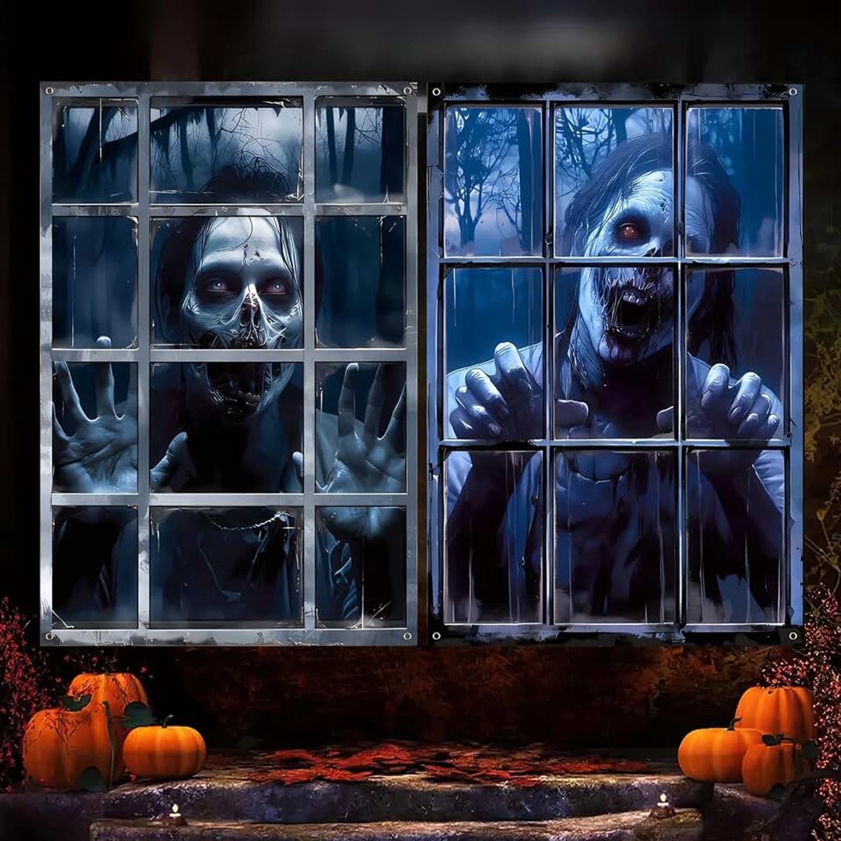 2 stuks 3D Halloween decoraties raam huis buiten decoraties Halloween tuin | decoraties Halloween horror voor binnendeur decoratie, 120 x 80 cm