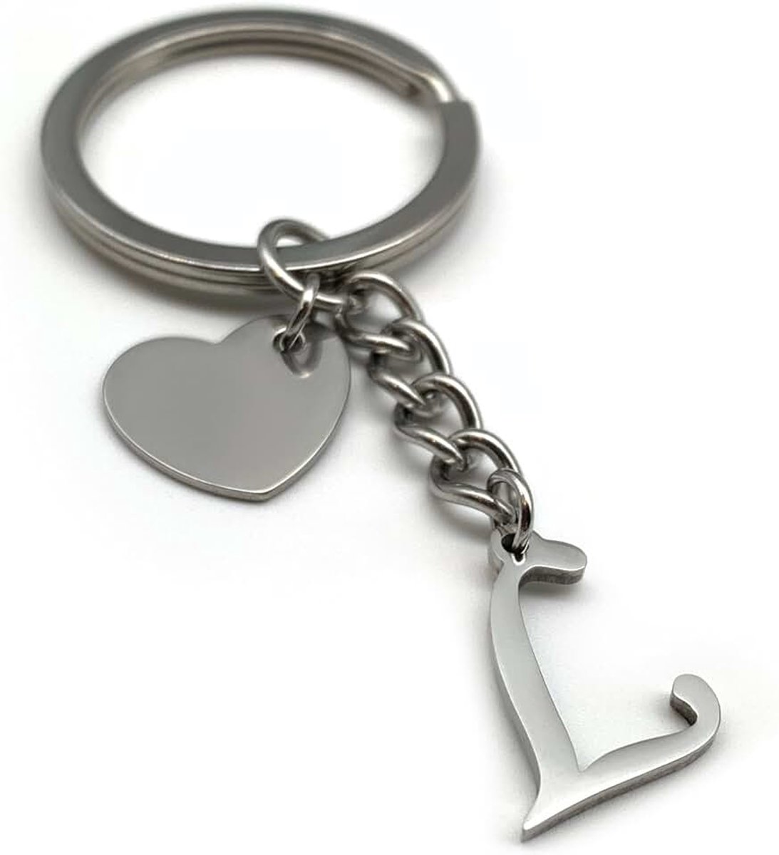 Letter en hart A-Z letters naam - Handgemaakte roestvrijstalen hanger - Cadeau vriendin vriend partner auto