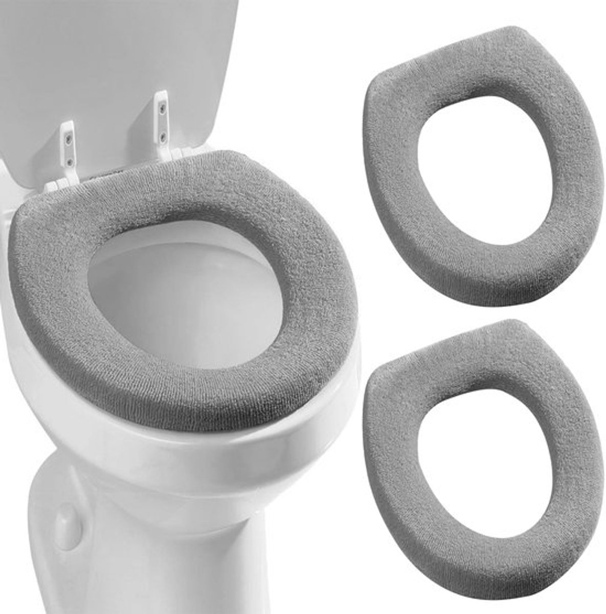 Zachte toiletbrilhoezen voor in de badkamer, verdikt grijs, 2-pack