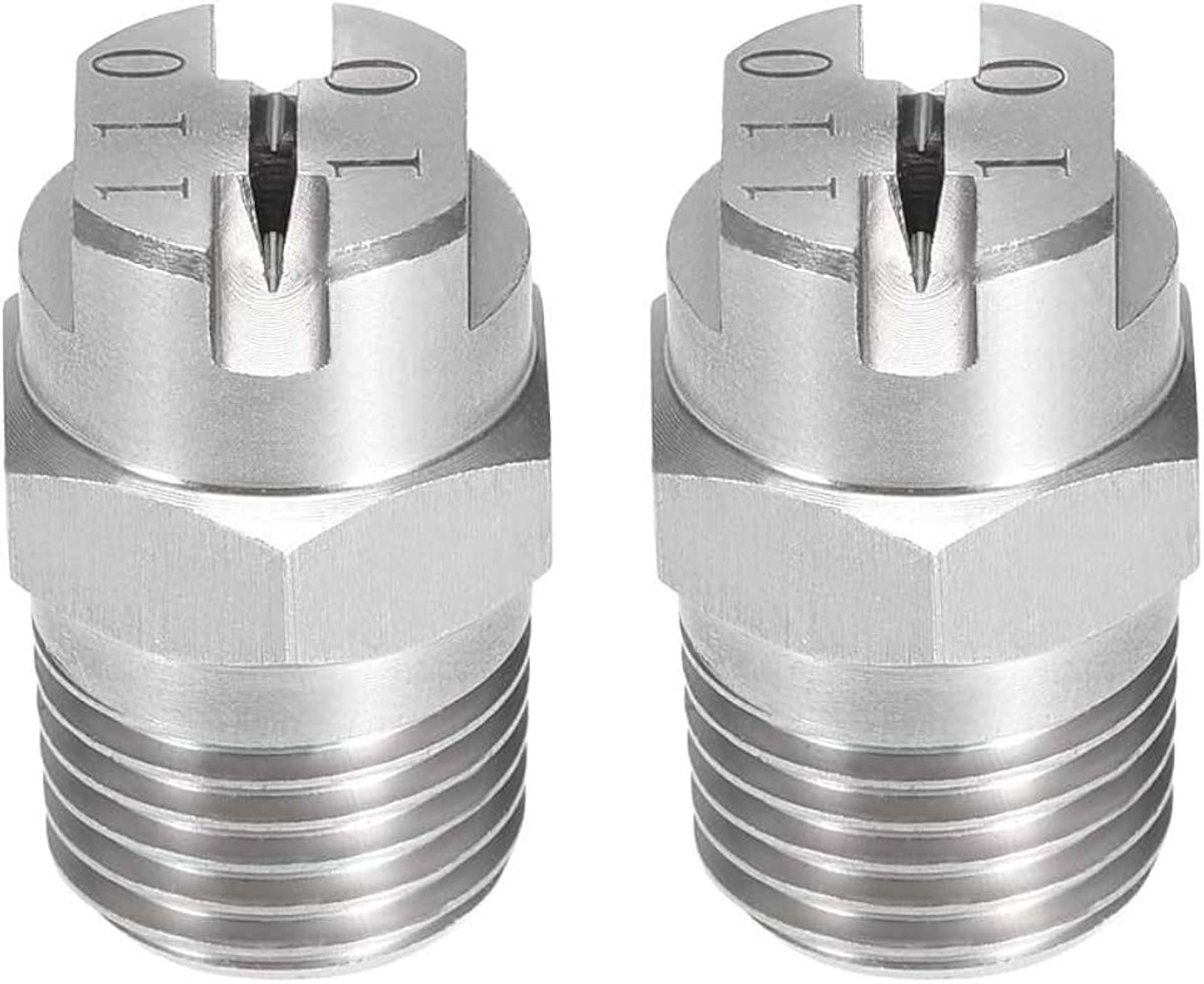 Sourcing map 2 stuks platte straalsproeikop tip - 304 roestvrij stalen mondstuk 1/4BSPT buitendraad 1 / 4BSPT (110 graden, 2,0 mm opening)