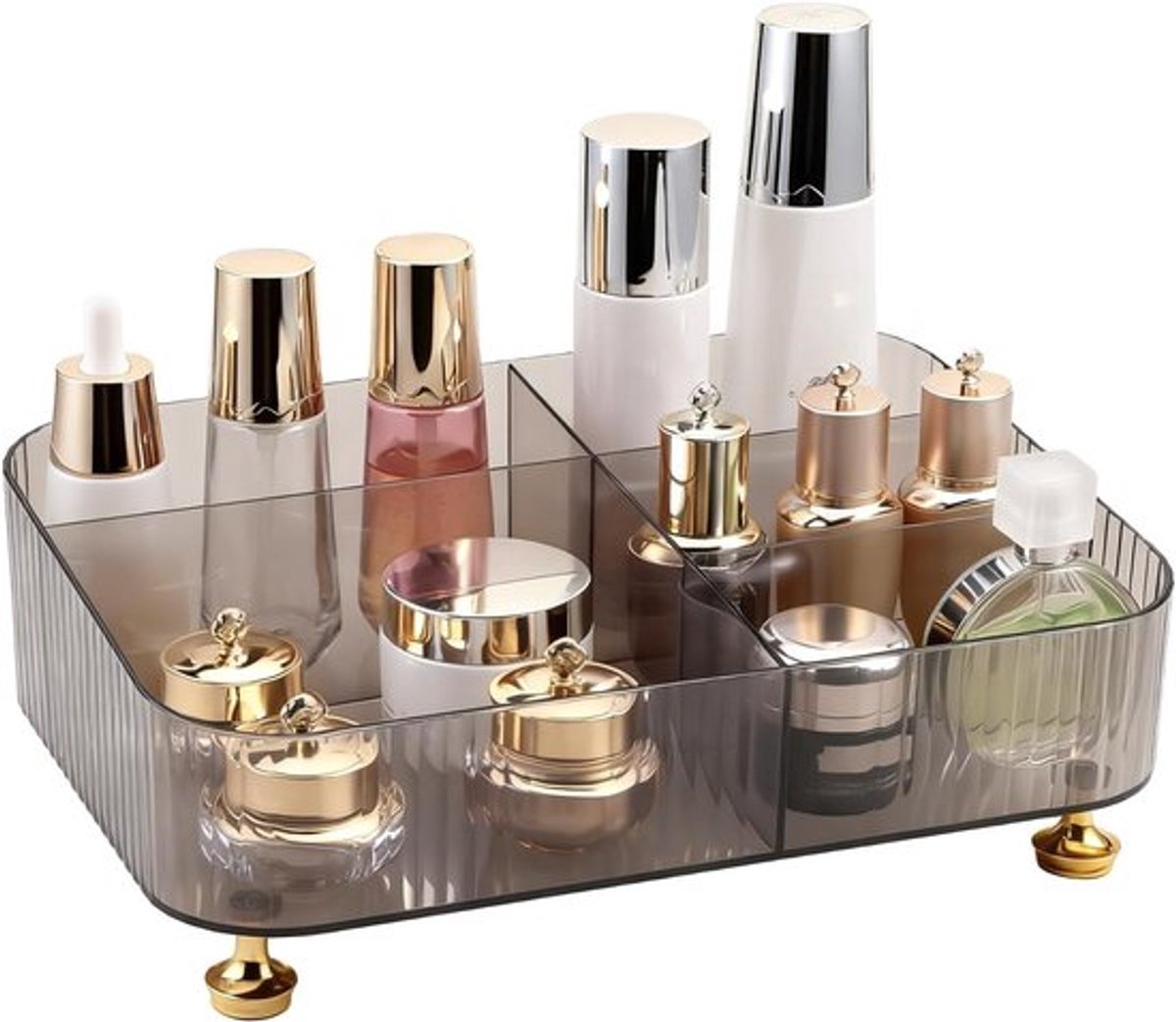Grote Make-up Borstelhouder met 5 Slots, Vintage Gestreepte Organizer voor Vanity, Badkamer en Bureau, Ideaal voor Cosmetica en Schoonheidsproducten