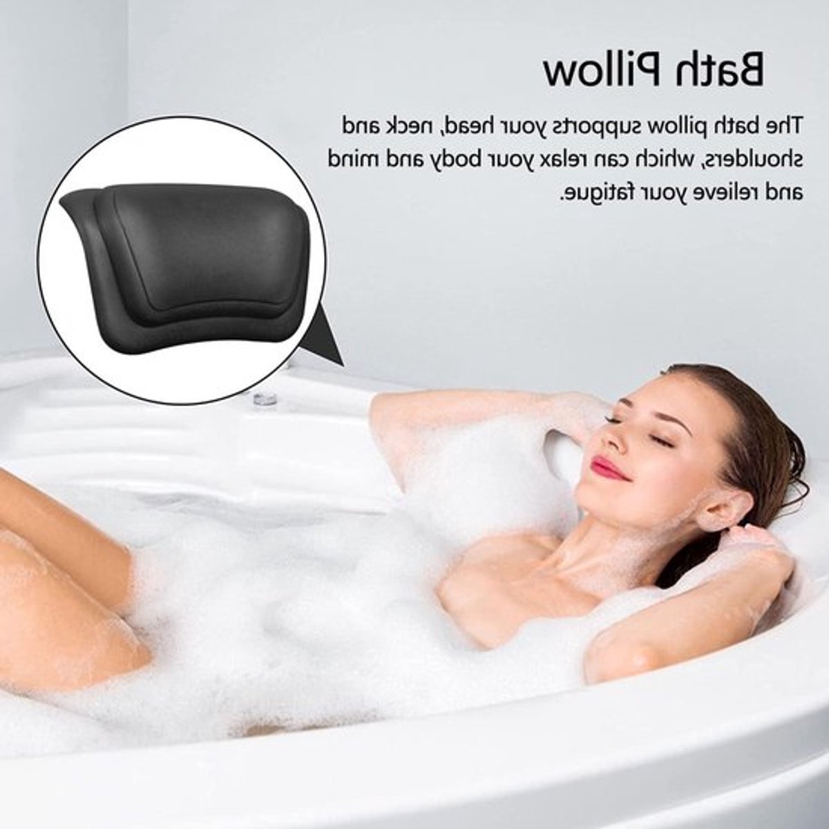 Waterafstotend Badkussen met 3D Ergonomisch Ontwerp - Hoofdkussen met 2 Antislip Zuignappen, Badaccessoires voor Thuis - Zwart en Comfortabel