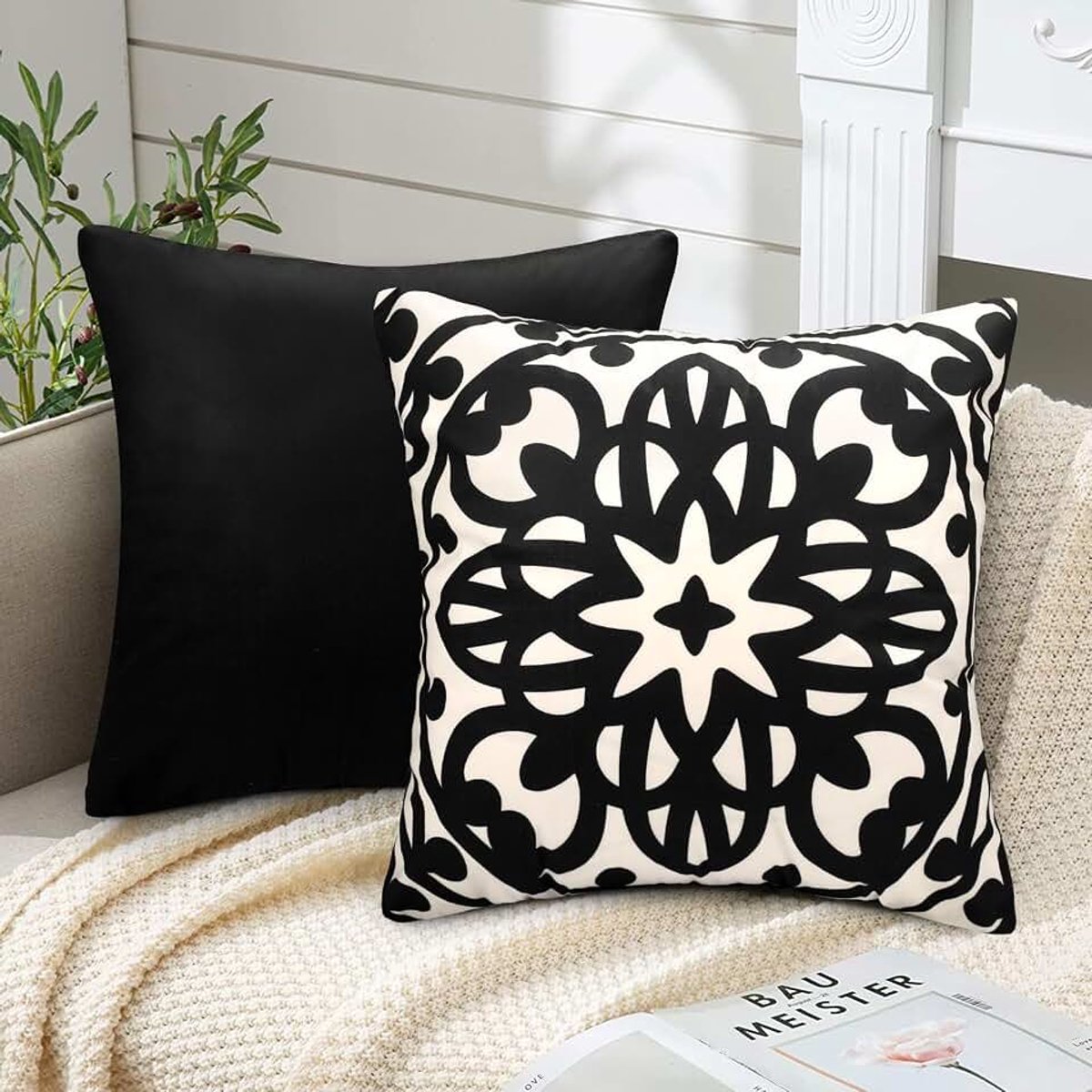 Kussenslopen, super zachte decoratieve kussenslopen, kussenslopen, zwart, bedrukt patroon, vierkante kussenhoes voor café, woonkamer, woondecoratie, 50 x 50 cm