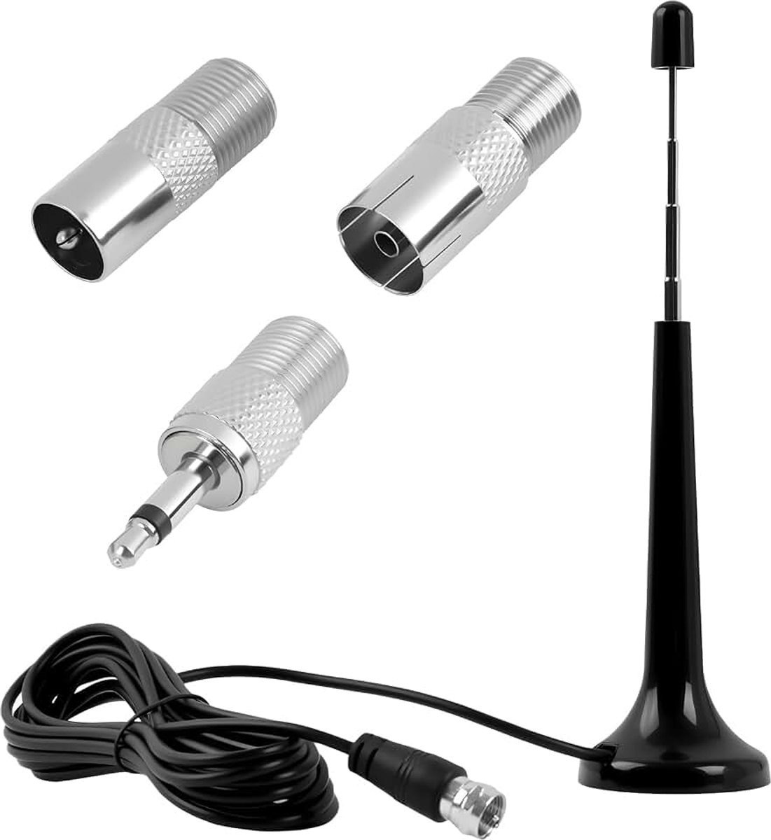 FM-radio-antenne voor stereo-installatie, DAB telescopische antenne, telescopische kamerantenne met magneetvoet en 3 m kabel, antenne voor binnenradio-ontvangst binnenshuis, AV-ontvanger en