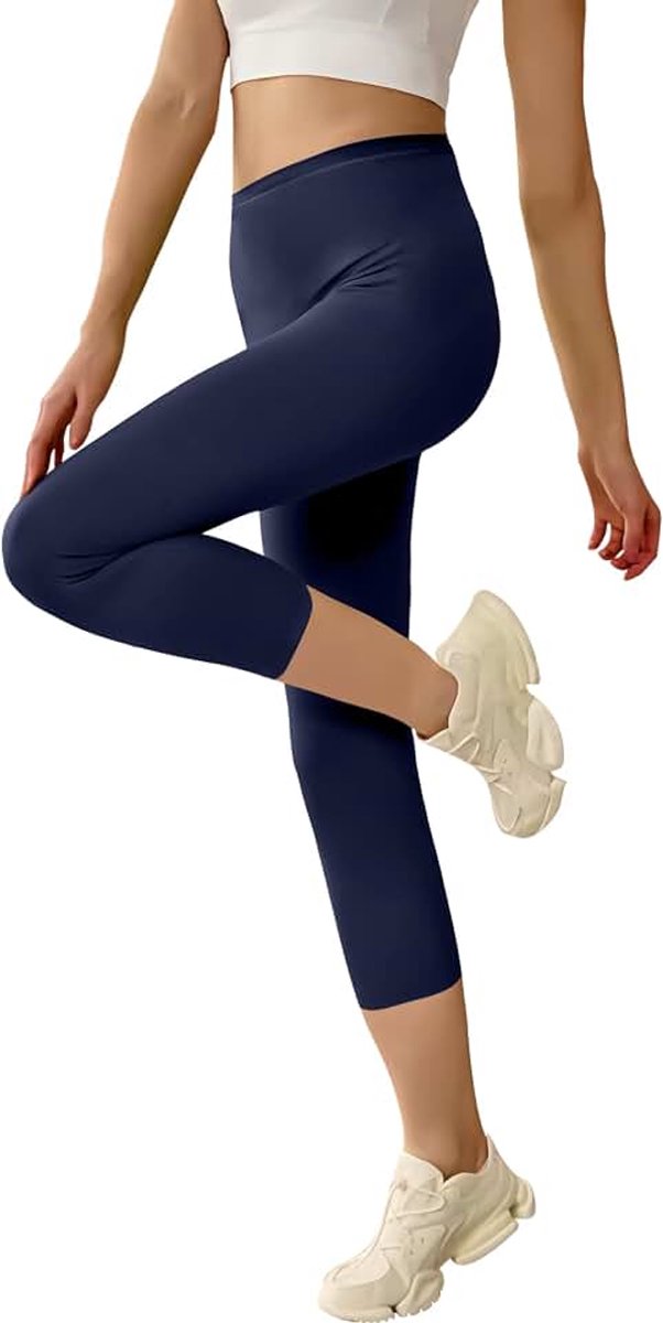 Leggings voor dames, 3/4 hoge taille, 3/4 leggings, 7/8 voor dames, ondoorzichtige sportlegging, katoenen sportbroek, capribroek, yogabroek, loopbroek voor fitness, thuis, S-XXL