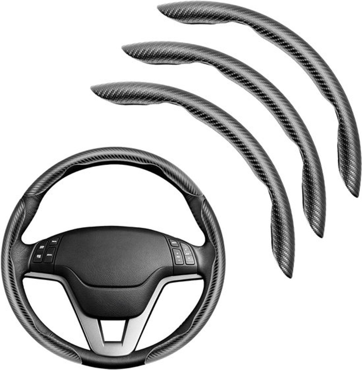 Drie-delige Carbon Fiber Stuurwielhoes, Ademend en Antislip, Geschikt voor de meeste Auto's en Modellen, Perfecte Bescherming en Stijl