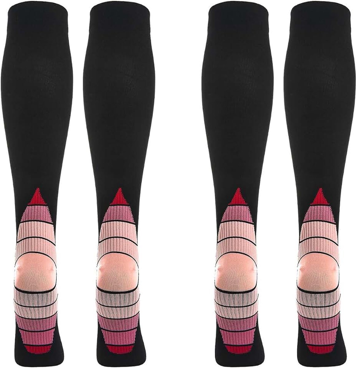 2 paar compressiekousen, kniekousen, steunkousen, loopsokken voor dames en heren, sport, hardlopen, vlucht, reizen, zwangerschap, medische compressiesokken (EU 43-46, roze, 2 paar)