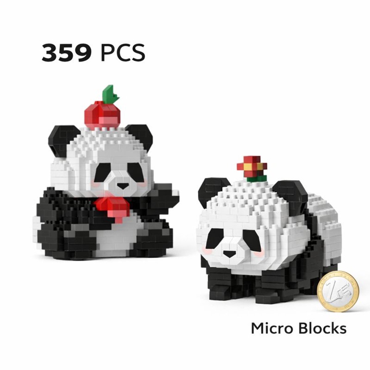 Casalora Mini Bouwstenen - Panda Bouwset - Bouwspeelgoed - Constructiespeelgoed - Set met bouwstenen - 359 Stuks Microdier Bouwstenen - Voor Meisjes, Jongens en Volwassenen