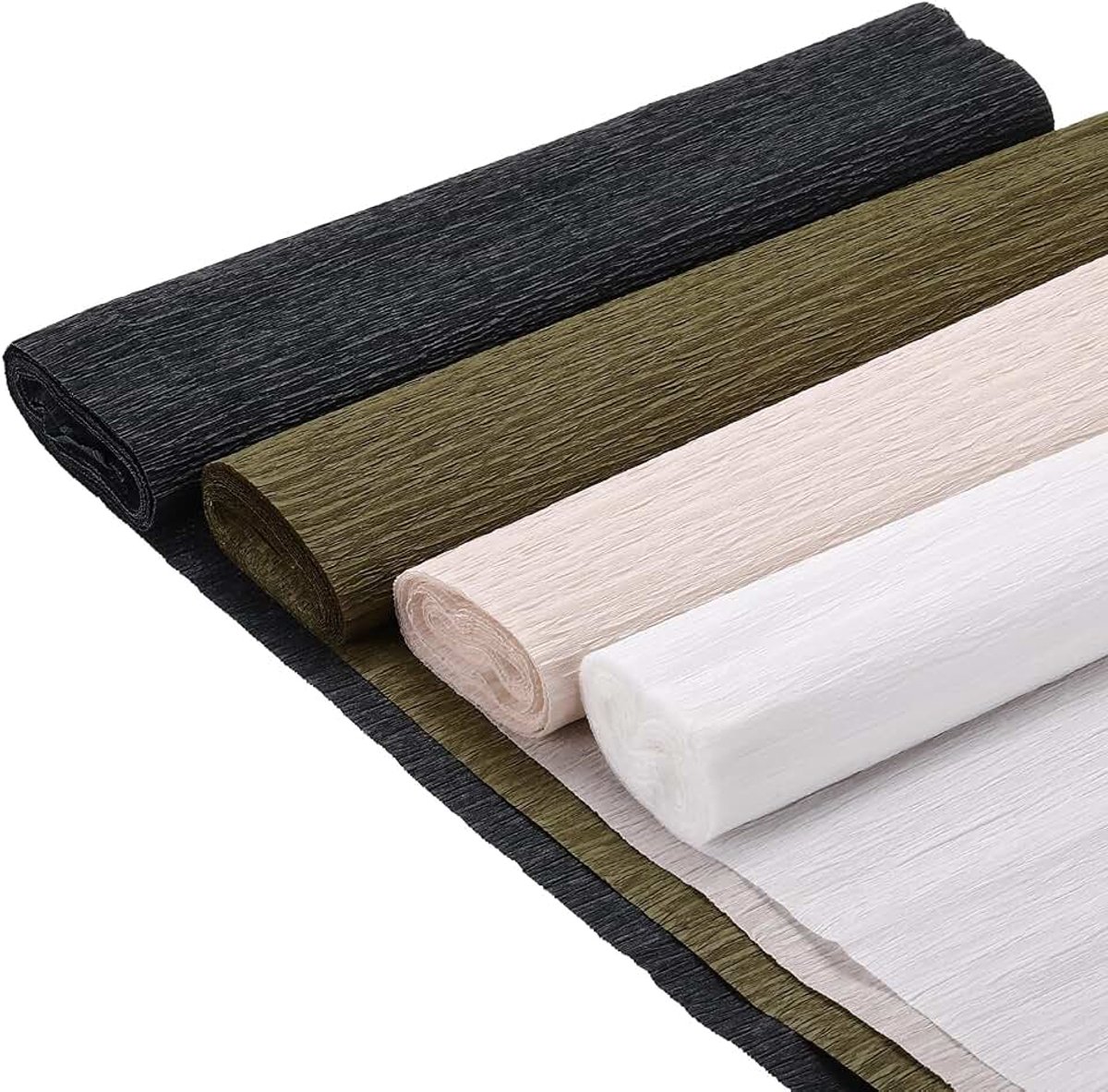 Rol crêpepapier, 8 stuks, 20 meter lang, 25 cm breed, voor huwelijksceremonie, verschillende grote festivaldecoratie, zwart, wit, koffie, licht champagne