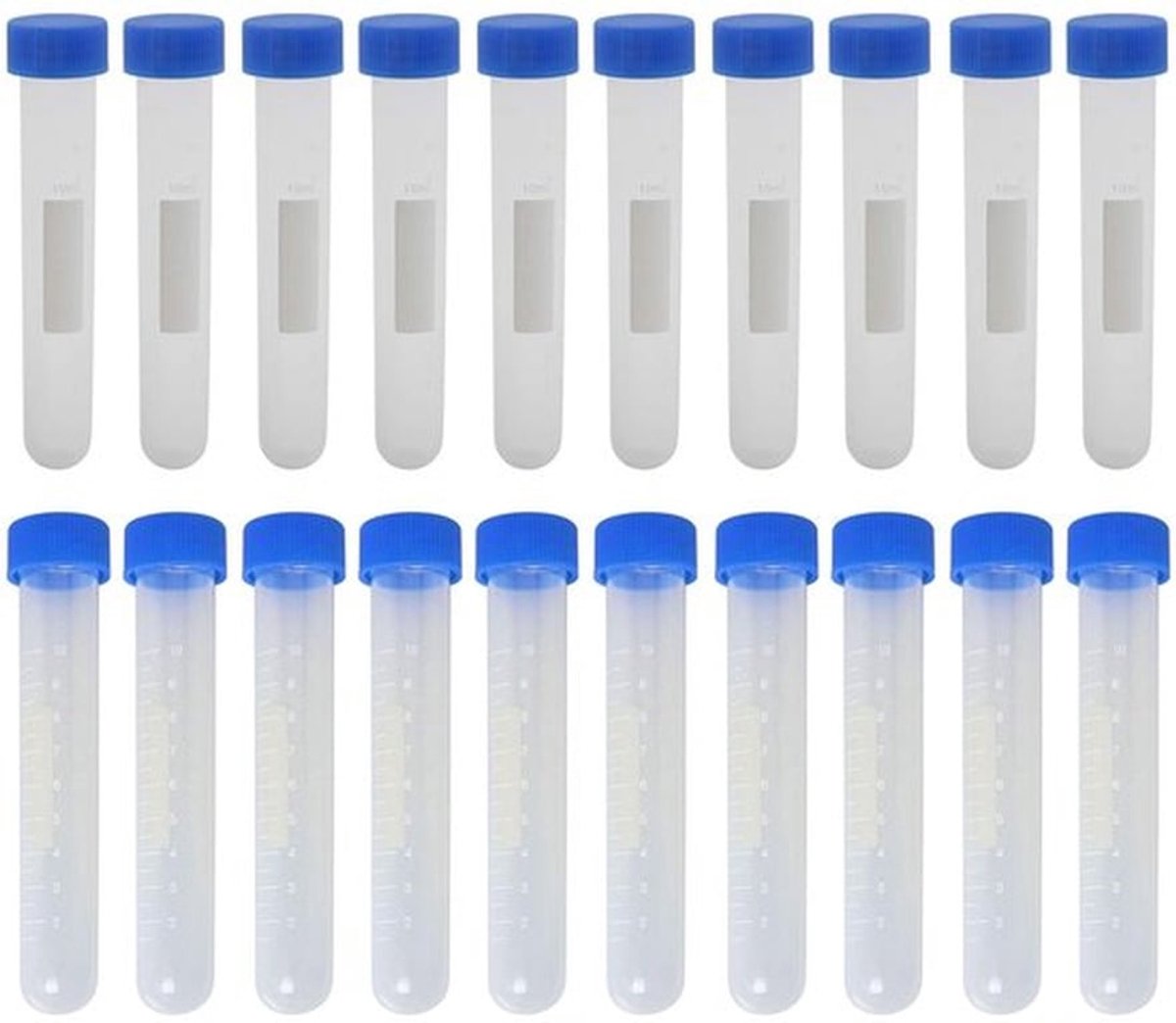 Centrifugebuisjes - Laboratoriumbenodigdheden - 10 ml - Ronde bodem - Kunststof buisjes - Geschikt voor laboratoria - Helder wit blauw