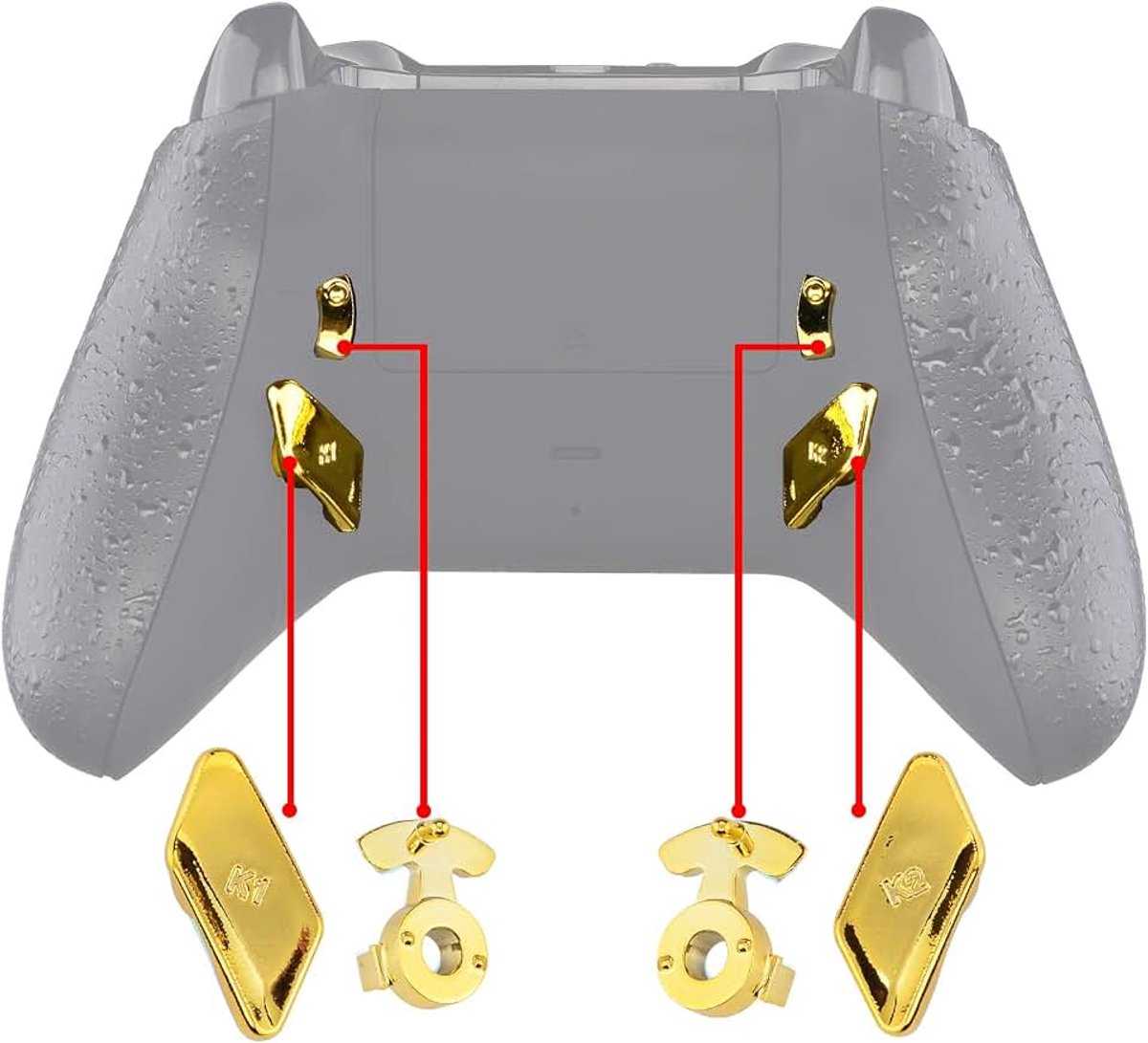 Goud Glanzend Vervanging Herontworpen Terug Knoppen HK3 HK4 Trekker Lock K1 K2 Peddels voor eXtremeRate Xbox One S X Controller Lofty Remap & Trekker Stop Kit