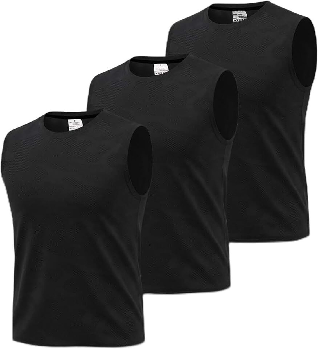 3-pack atletische vesten voor heren, mouwloos, sneldrogend, hardlooptraining, ademend mesh met camouflage-jacquardpatroon
