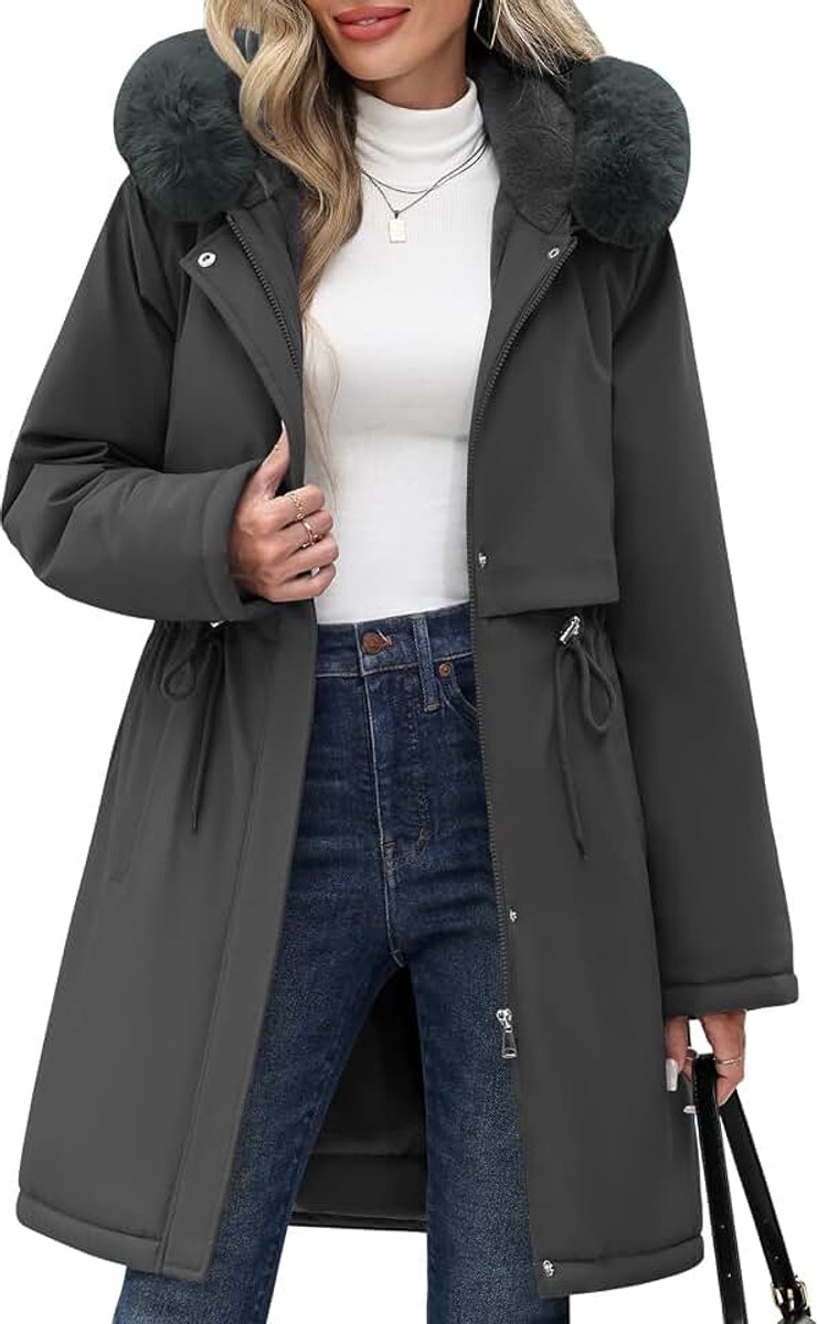 Jassen Voor Vrouwen UK Winter Parka Jassen Fleece Gevoerde Kwaliteit Hooded Dames Gewatteerde Thermische Overjas Warm Winddicht Bovenkleding Met Afneembare Bont Op Capuchon En Zak