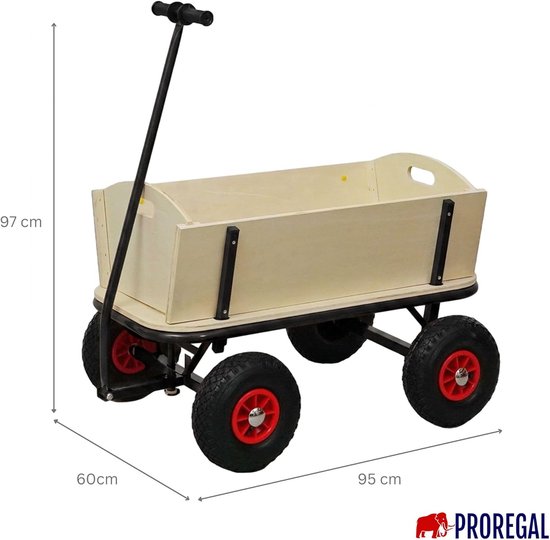 Professionele bolderkar - Houten handwagen - Vrije tijd transport - Afneembare zijwanden - 97 x 90 x 60 cm - Zwart — afbeelding 4