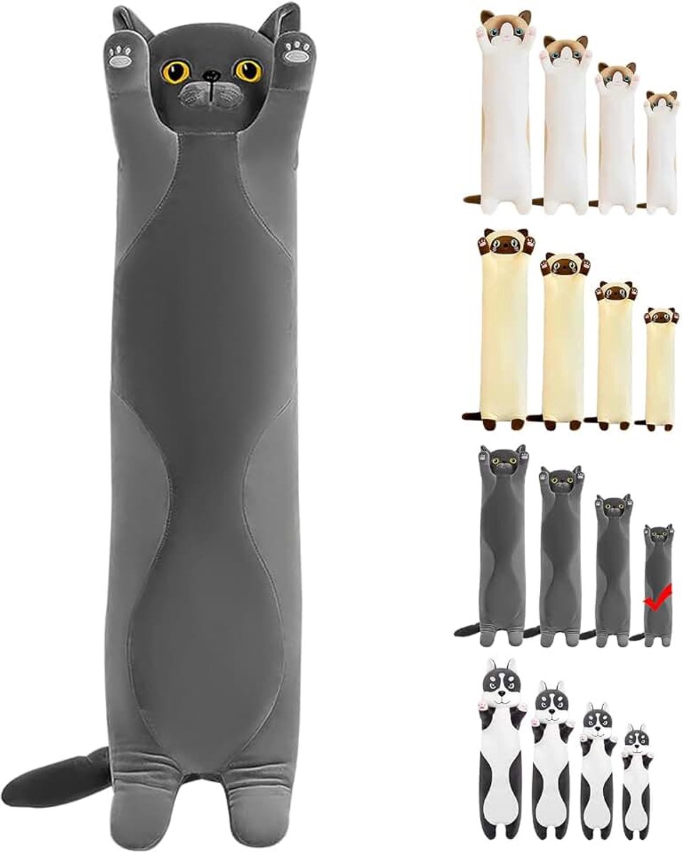 Pluche kat, Tchoupi, zachte kat (grijs, 50 cm) | Pluche dier kussen voor meisjes, kinderen, vriendinnen, verjaardagscadeau, kerstcadeau