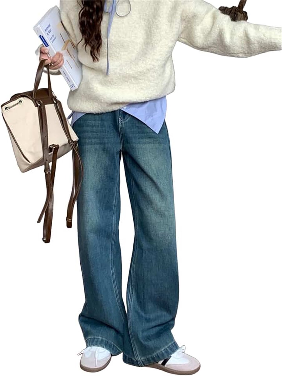 Denim wide leg pants Women'S Thick Velvet Wide Leg Jeans
