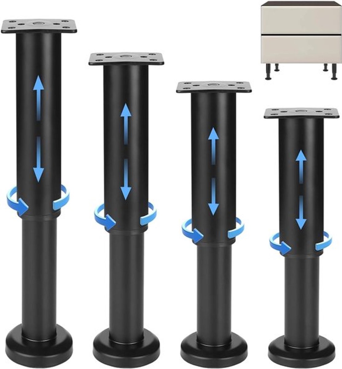 Set van 4 Verstelbare Meubelpoten Zwart 18-30 cm - Hoogte Verstelbare Voeten voor Banken, Kasten en Meubels