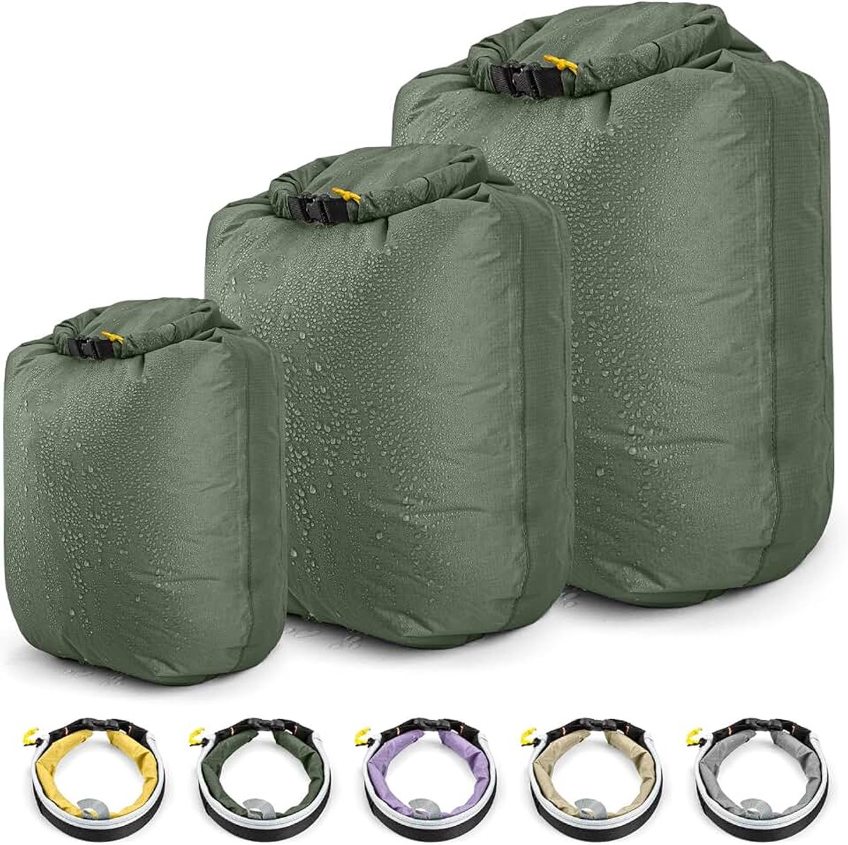 Waterdichte droogtasset - lichte kanozakken droge zak, roltop operationele tas, 3 stuks spullen voor kajakken, varen, varen, wandelen, kamperen, reizen, backpacken, Groen, Enkel, Eenvoudig