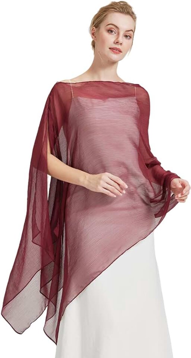 Gekreukte Crêpe Chiffon Avondomslagdoek voor Dames–Lichtgewicht Elegance voor Bruiloften,Feesten & Galajurken-Bordeauwrood