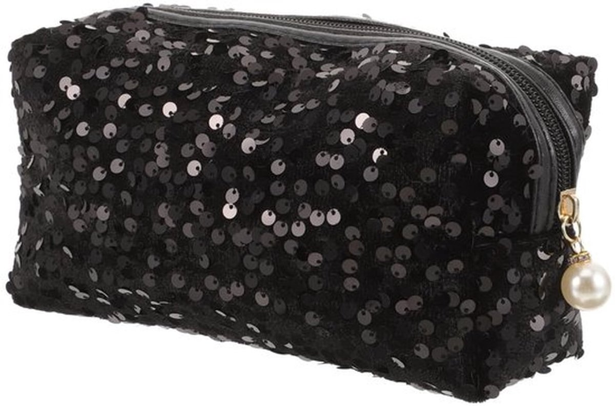 Make-up tas met pailletten - Reiskosmetica - Lichtgewicht en multifunctioneel - Zwart - Dames - Perfect voor onderweg - Reistassen